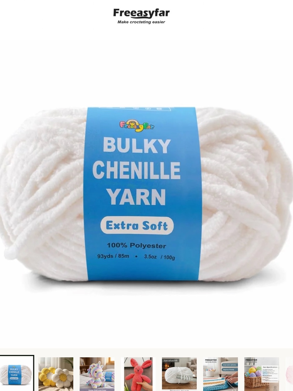 White Bulky Chenille Yarn - Extra Soft